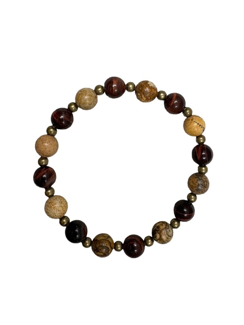 Natural Red Tiger Eye Yellow Picture Jasper Bead Bracelet Stretch 8mm Bronze